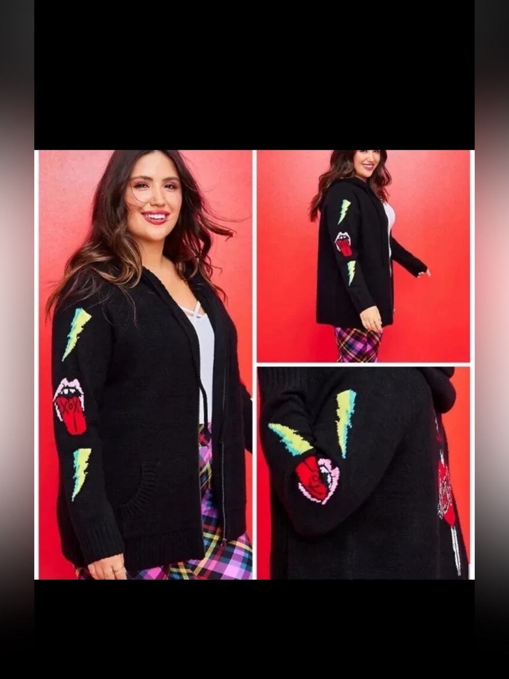 Torrid x Betsey Johnson dagger lips zip front sweater size 4